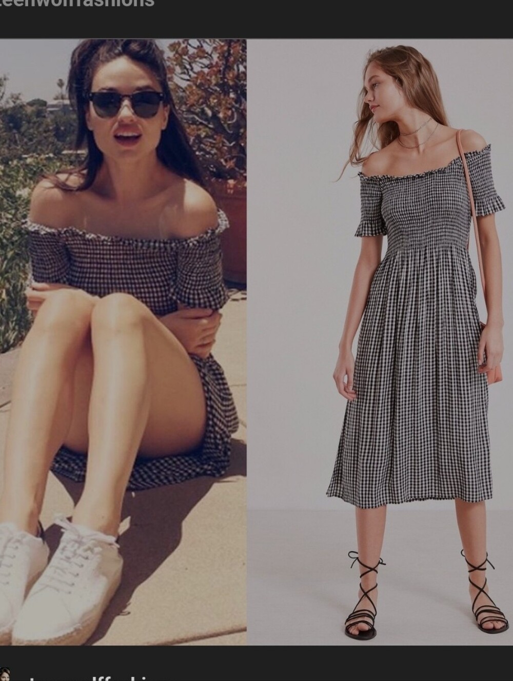 Kimchi Blue Black & White Gingham Off-Shoulder Smocked Dress
